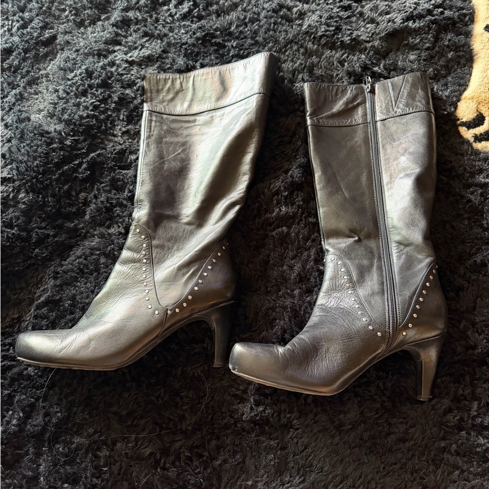 Easy Spirit Black Heeled Boots with Stud Accents